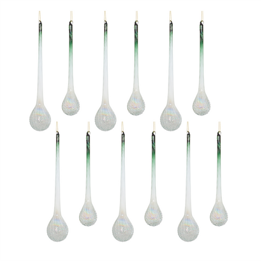 Icicle Drop (Set of 12) 10"H, 12"H Glass -Ship Only