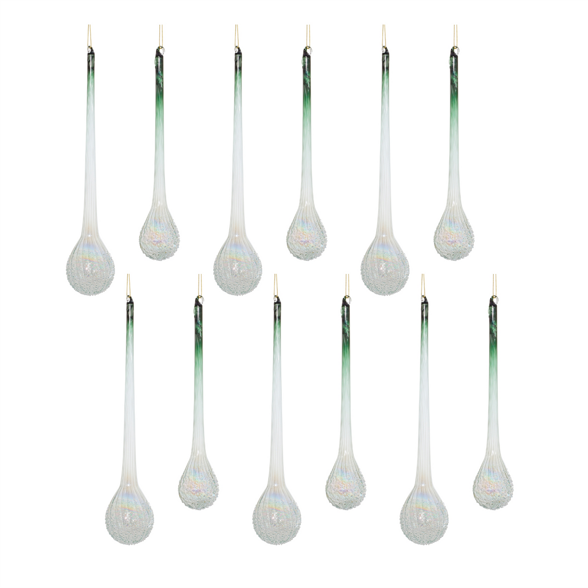 Icicle Drop (Set of 12) 10"H, 12"H Glass -Ship Only