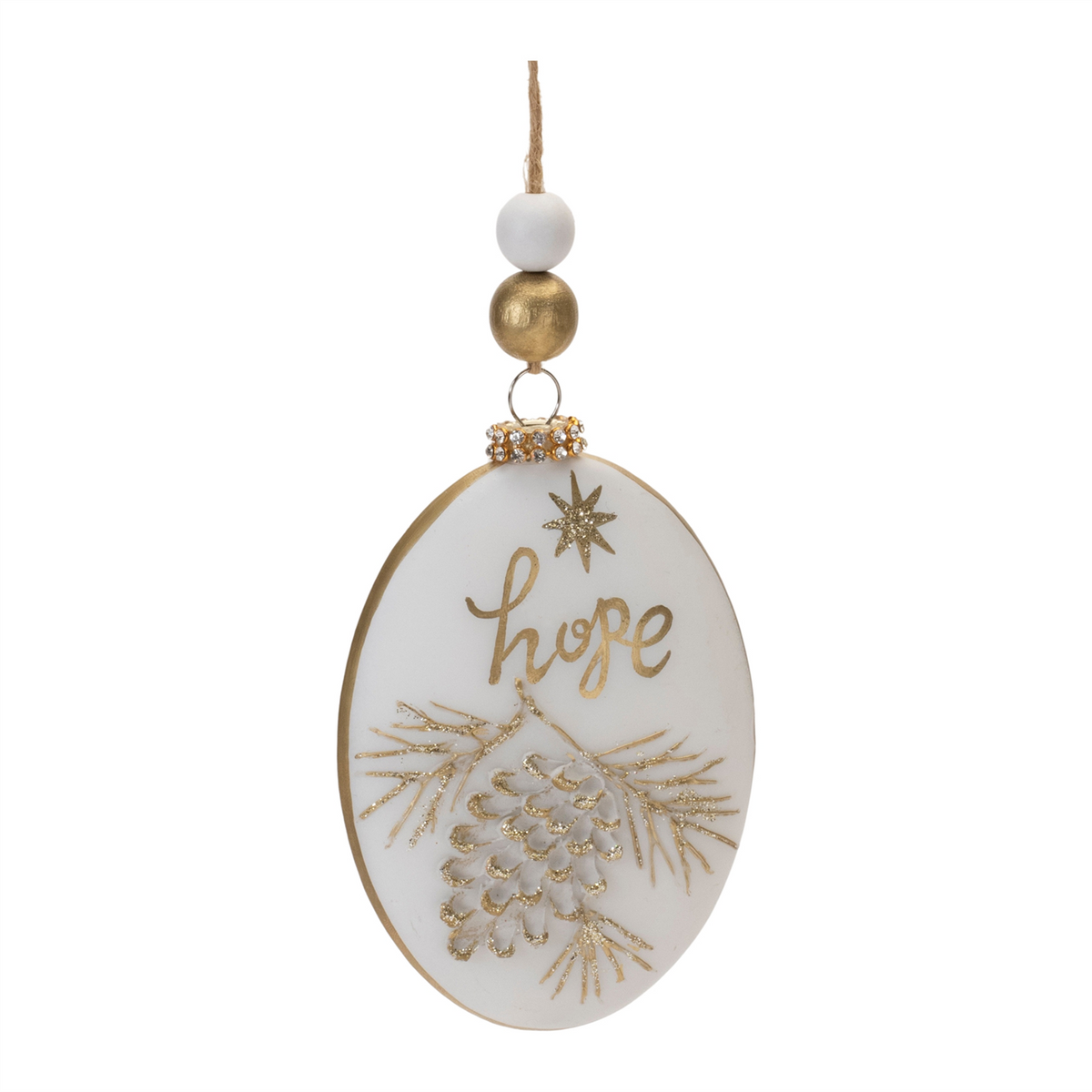 Glittered Glass Hope and Joy Ornament with Wood Beads (Set of 12) -Ship Only