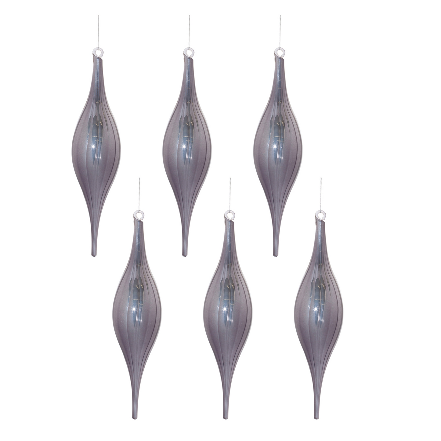 Grey Ribbed Glass Drop Ornament (Set of 6) -Ship Only