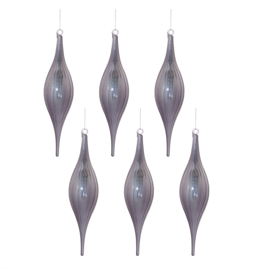 Grey Ribbed Glass Drop Ornament (Set of 6) -Ship Only
