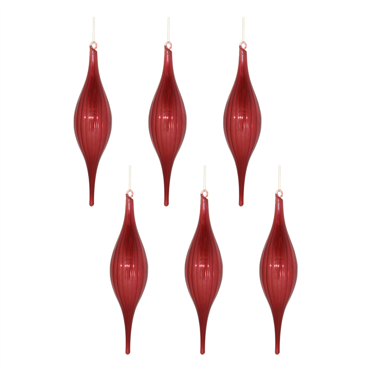 Red Ribbed Glass Drop Ornament (Set of 6) -Ship Only