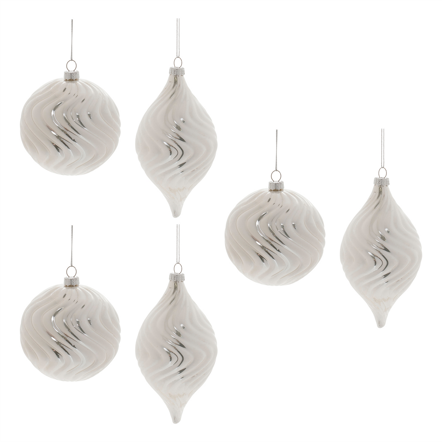 Ivory Wavy Glass Ornament (Set of 6) -Ship Only