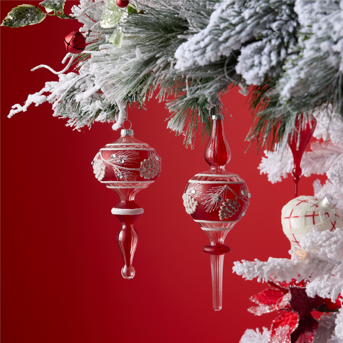 Glittered Glass Pinecone Finial Drop Ornament (Set of 6) -Ship Only
