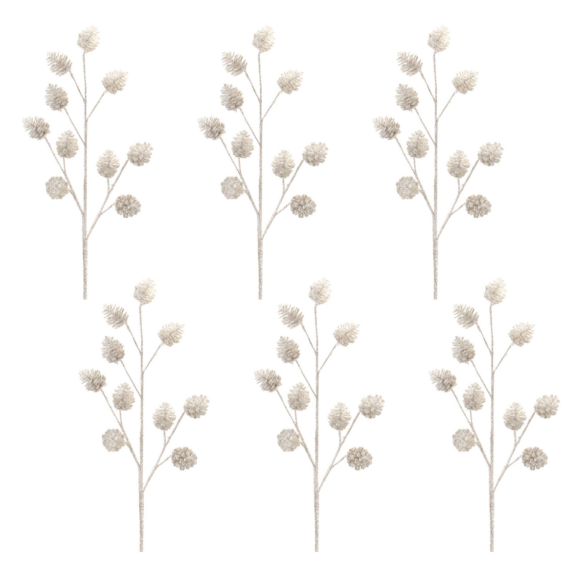 Glittered Silver Pinecone Spray (Set of 6) -Ship Only