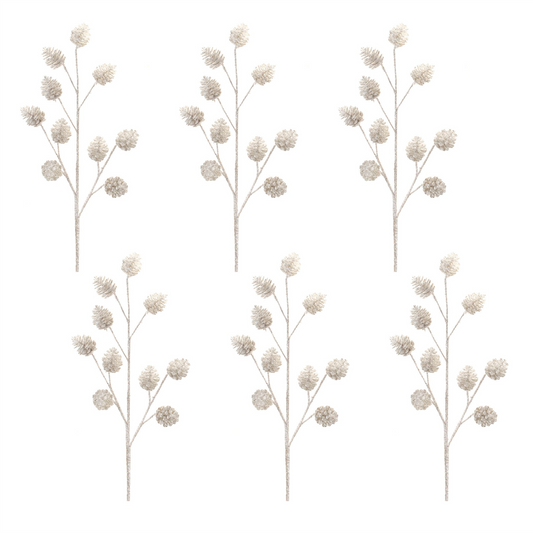 Glittered Silver Pinecone Spray (Set of 6) -Ship Only