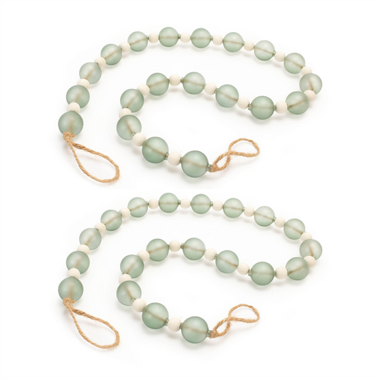 Green Glass and Wood Bead Garland (Set of 2) -Ship Only