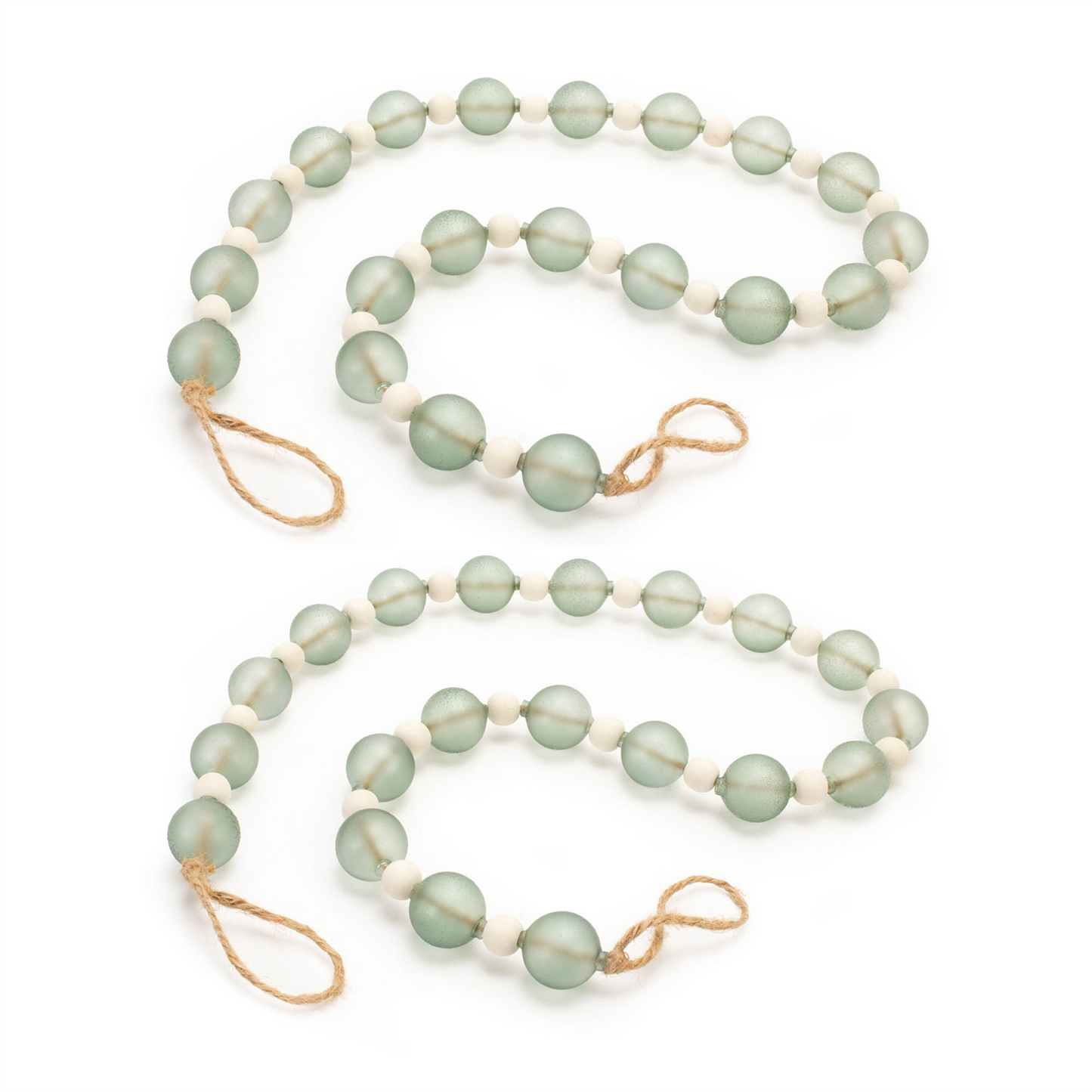 Green Glass and Wood Bead Garland (Set of 2) -Ship Only