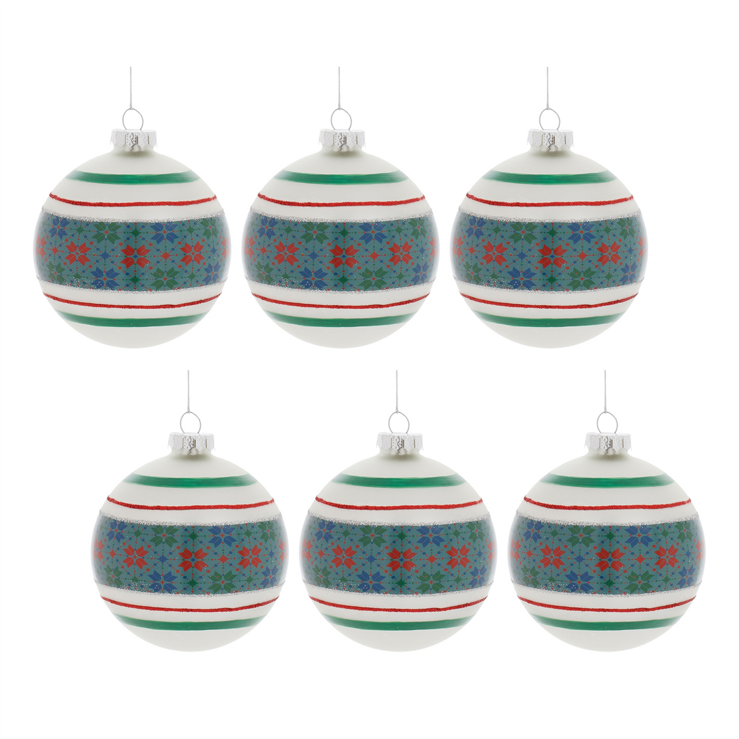 Stripe Patterened Glass Ball Ornament (Set of 6) -Ship Only