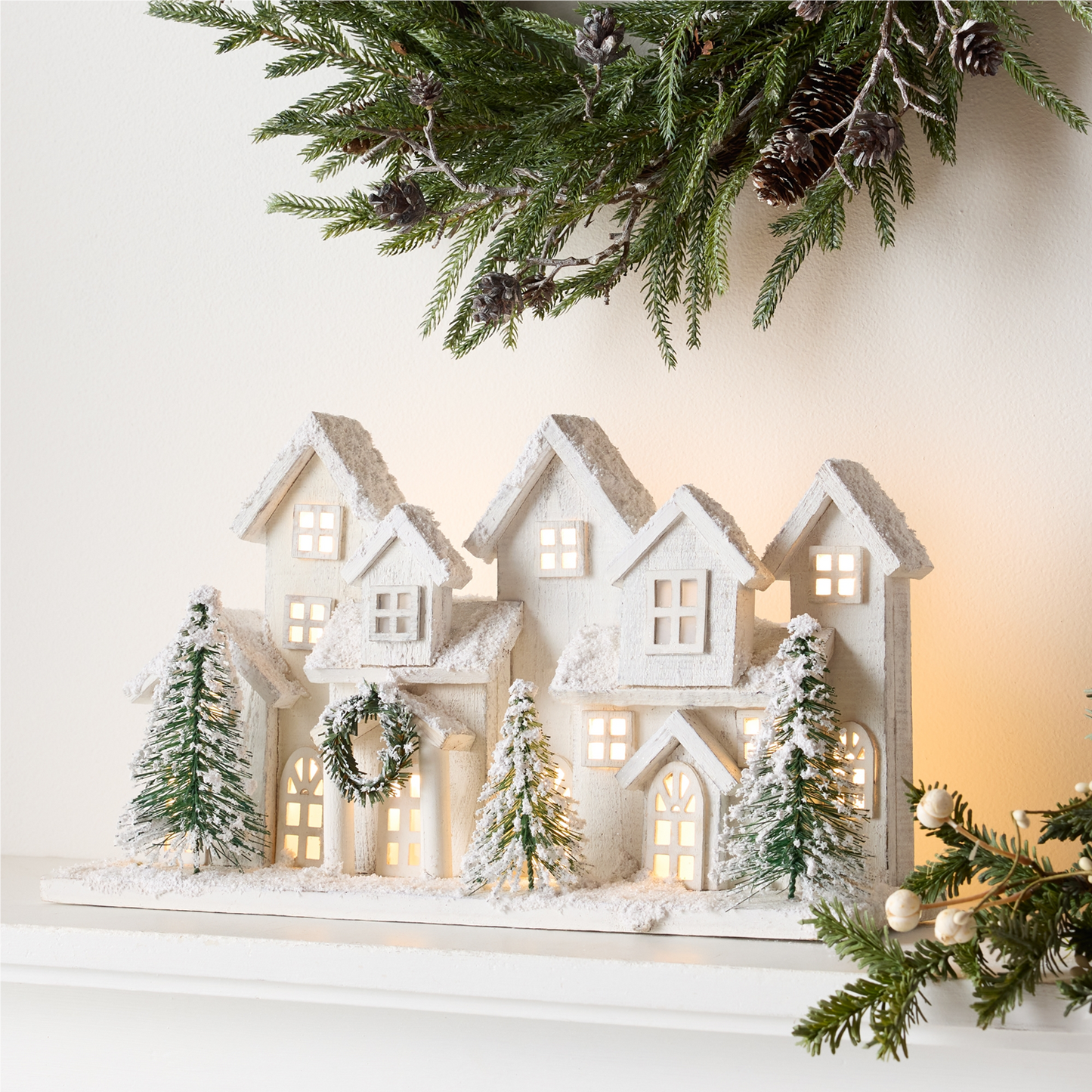 LED Flocked Winter Village Display 17"L -Ship Only