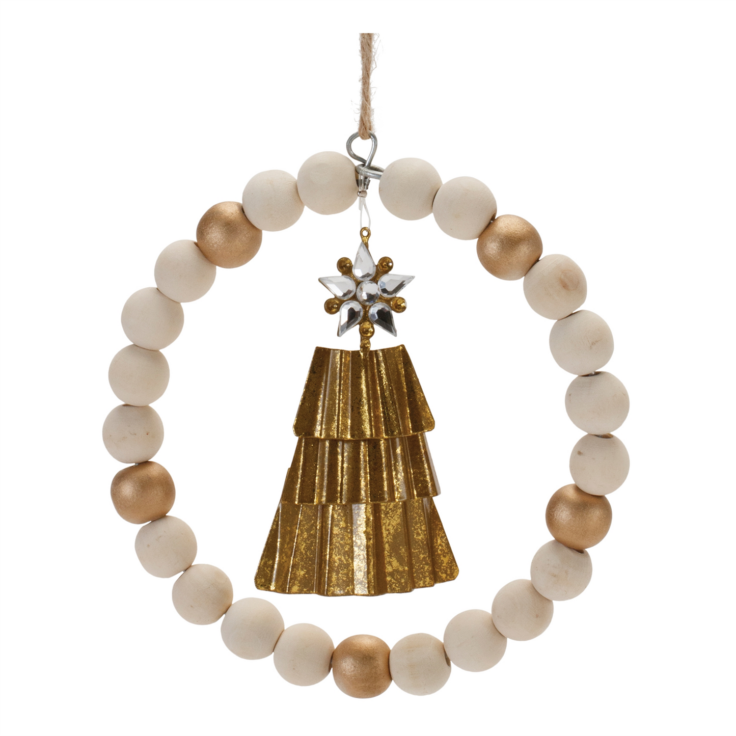 Beaded Wood Tree and Deer Ornament (Set of 6) -Ship Only