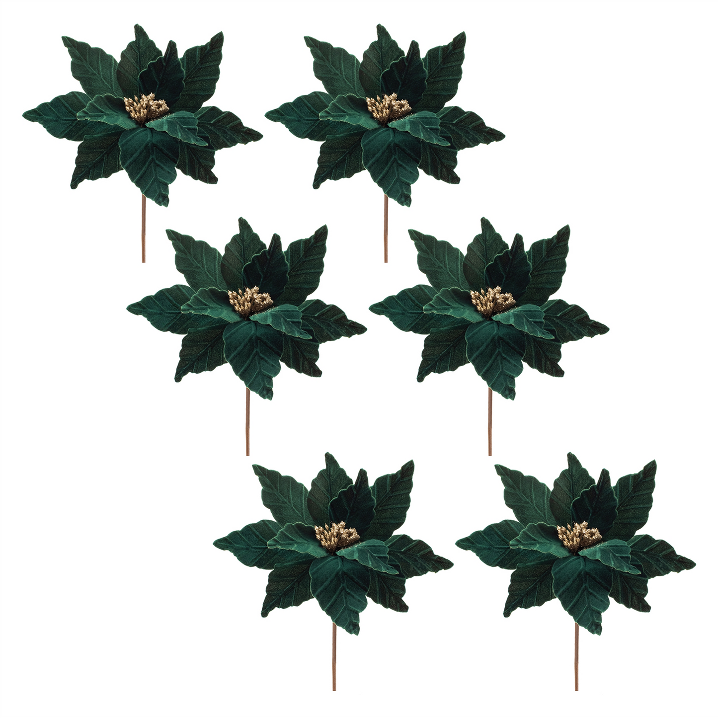 Forest Green Poinsettia Stem (Set of 6) -Ship Only