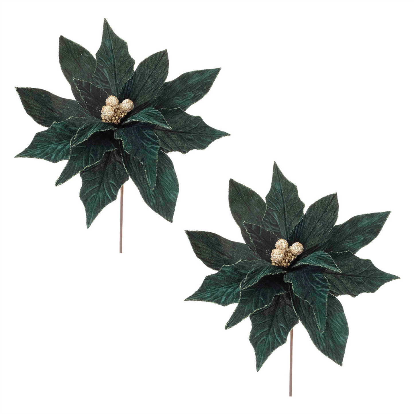 Forest Green Poinsettia Stem (Set of 2) -Ship Only