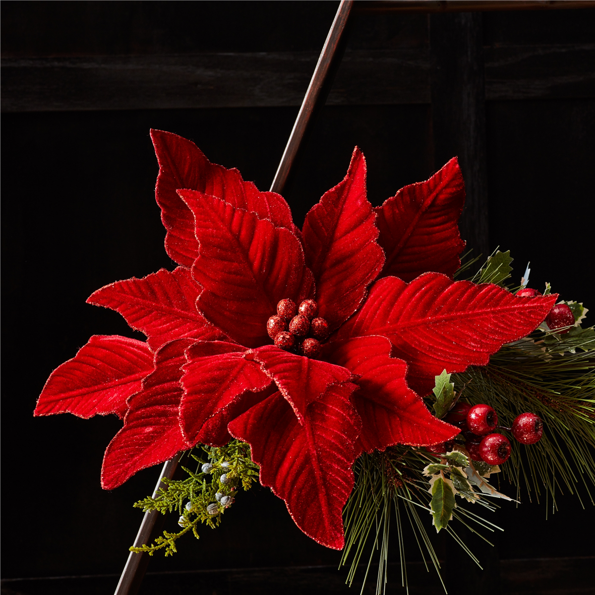 Glittered Red Poinsettia Flower Stem (Set of 2) -Ship Only