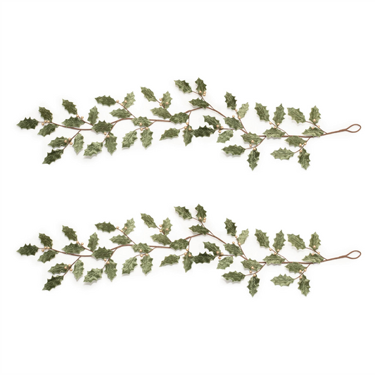 Glittered Holly Leaf Garland (Set of 2) -Ship Only