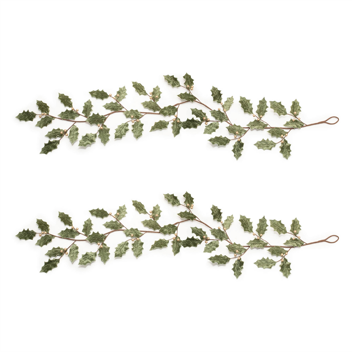 Glittered Holly Leaf Garland (Set of 2) -Ship Only