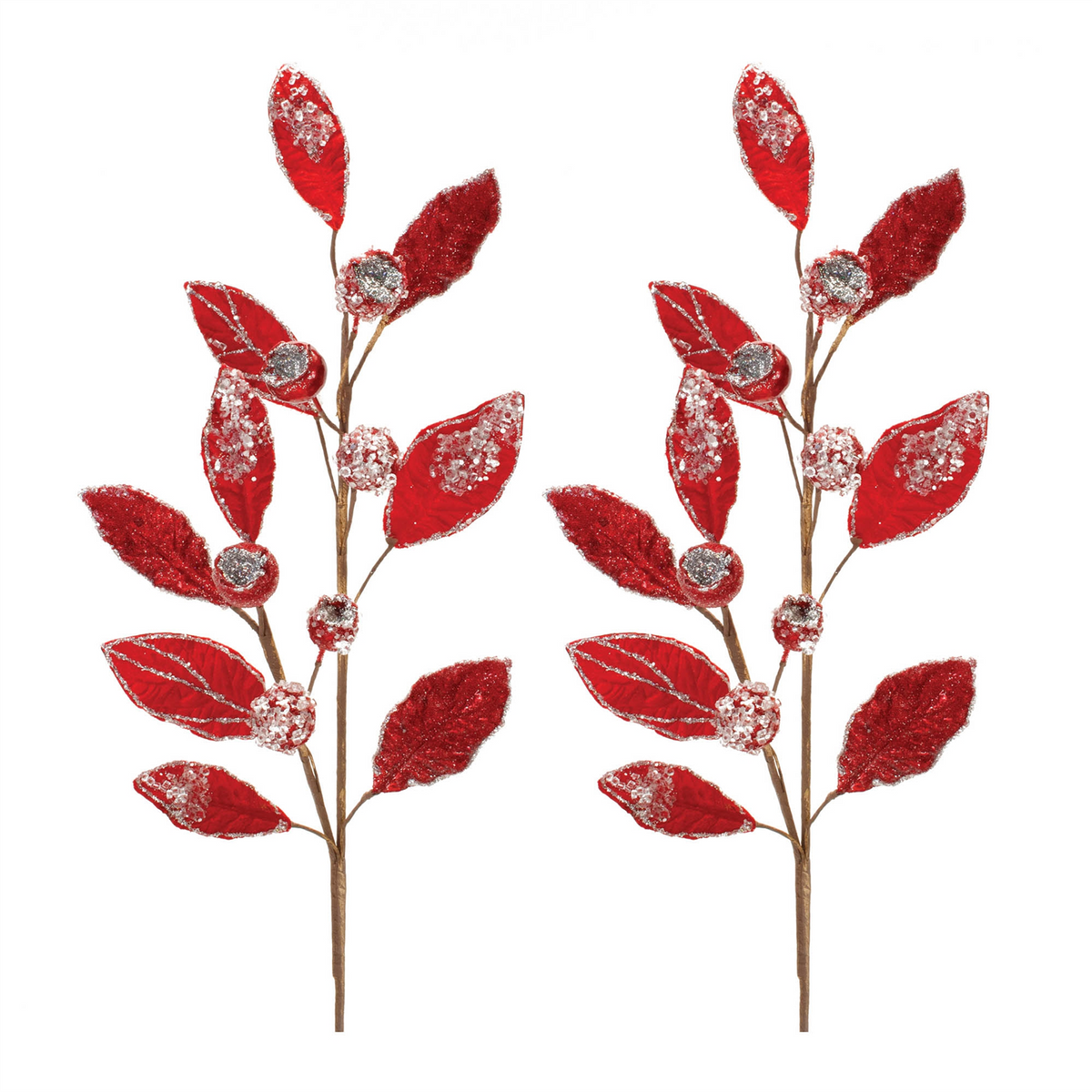 Beaded Red Leaf Stem (Set of 2) -Ship Only