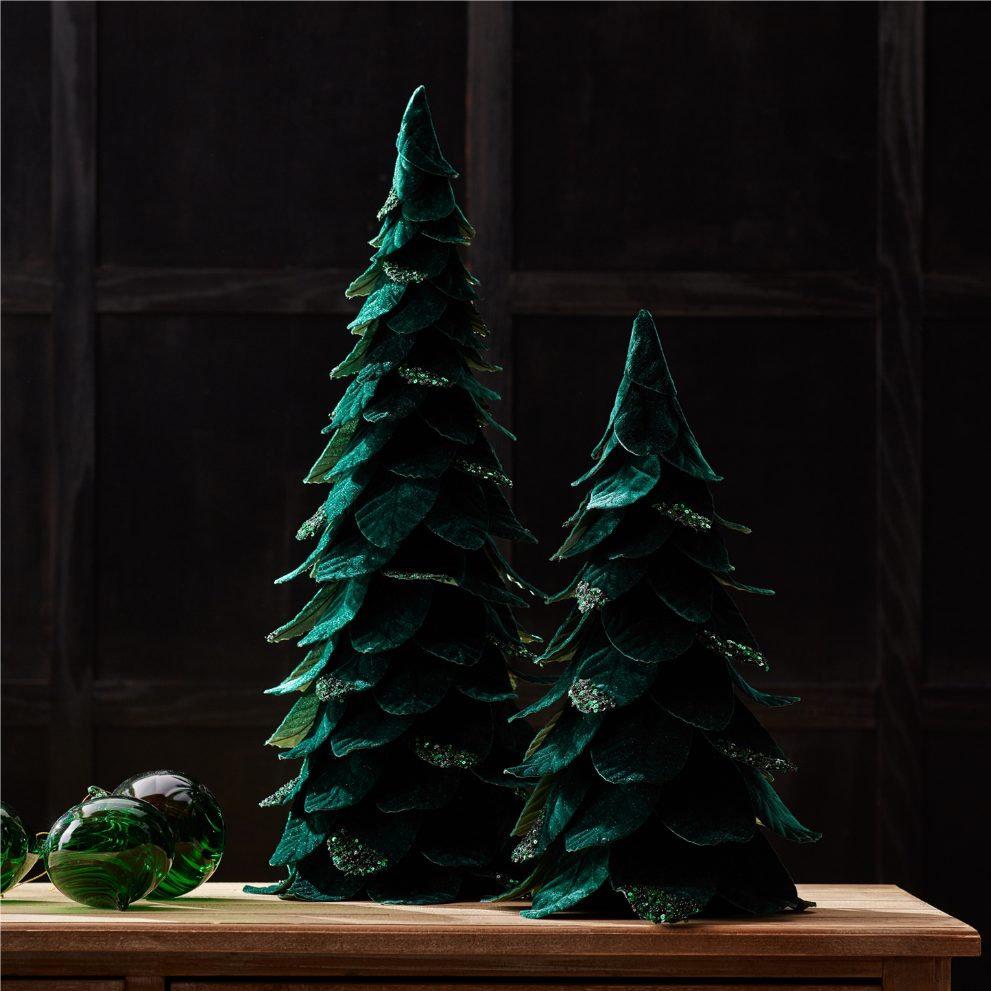 Green Beaded Leaf Pine Tree (Set of 2) -Ship Only