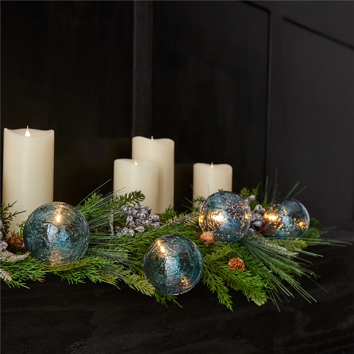 LED Blue Crackle Glass Ball Ornament String -Ship Only