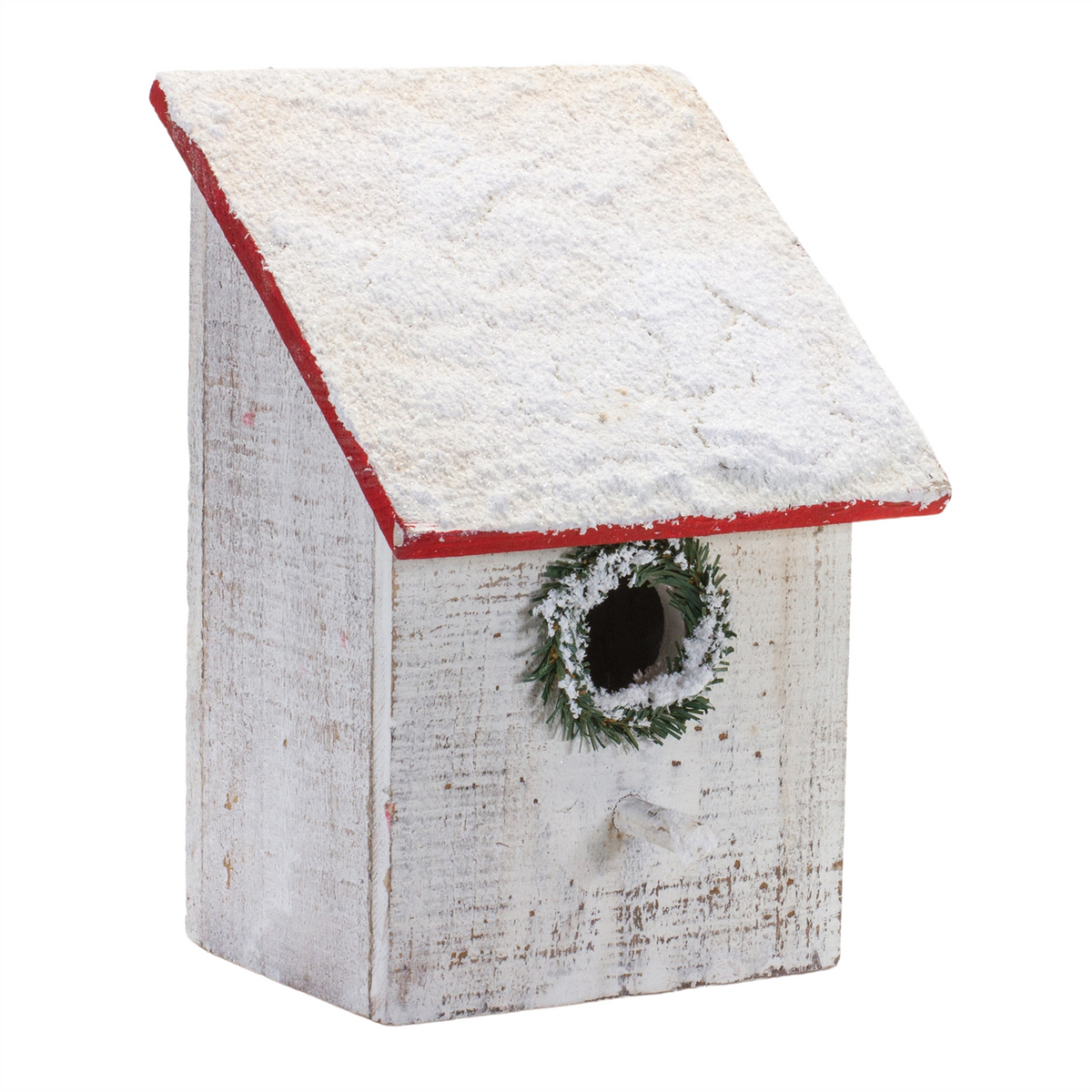 Flocked Wood Birdhouse with Wreath Accent (Set of 4) -Ship Only