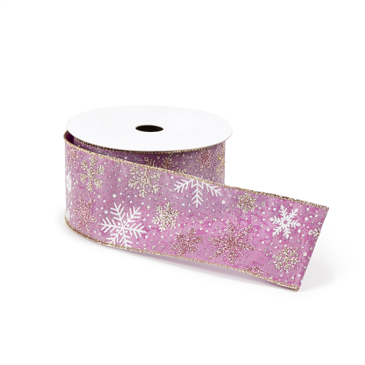 Mauve and Glitter Snowflake Wired Ribbon 2.5" x 10yds. -Ship Only