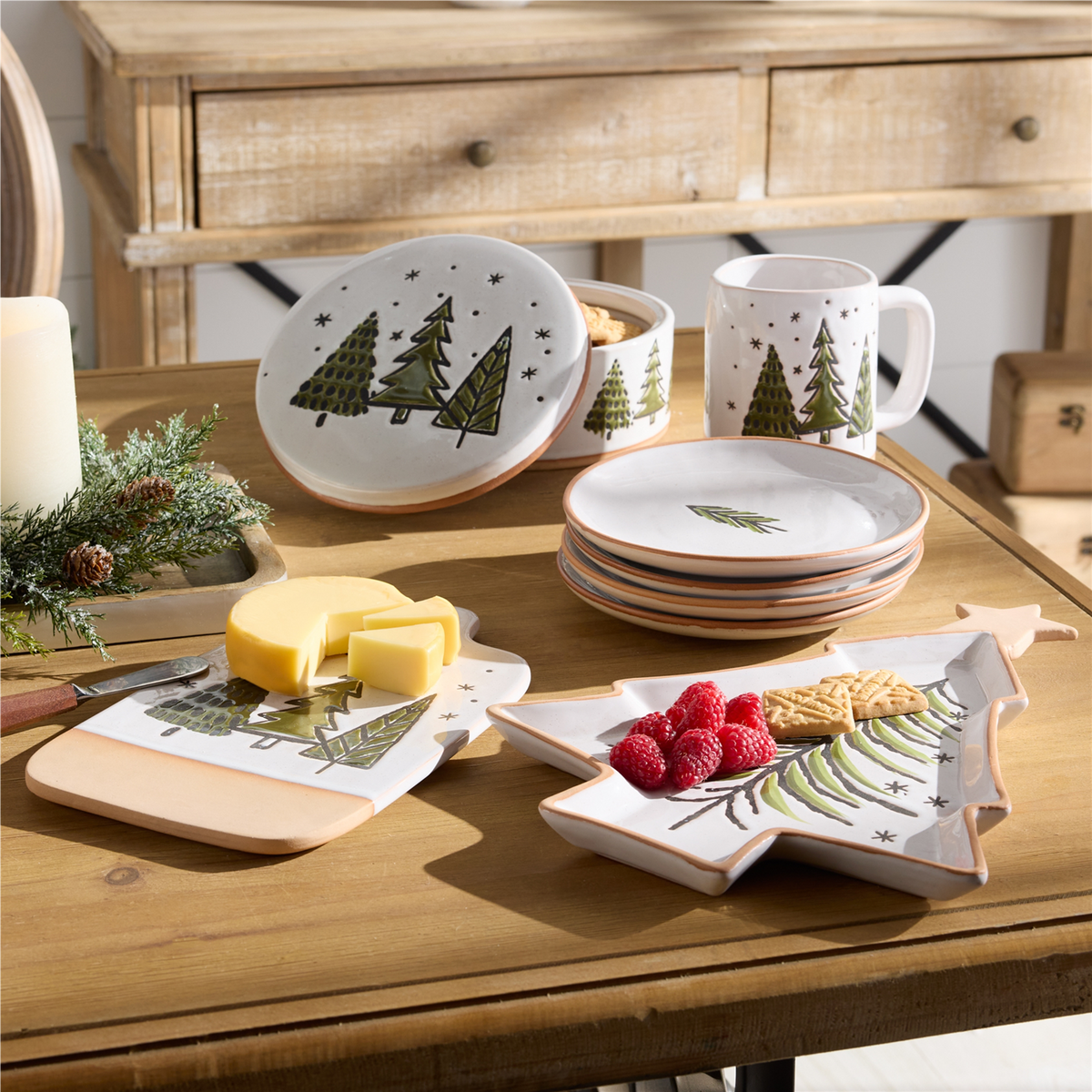 Ceramic Pine Tree Cutting Board Tray (Set of 4) -Ship Only
