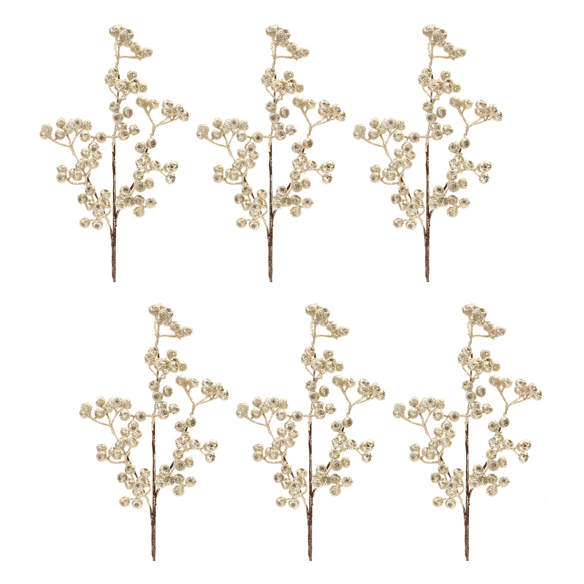 Glittered Champagne Berry Spray (Set of 6) -Ship Only