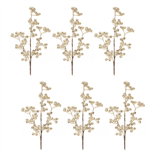 Glittered Champagne Berry Spray (Set of 6) -Ship Only