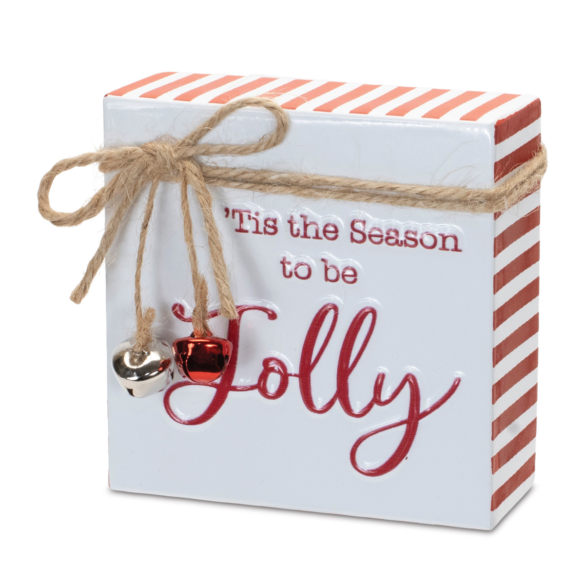 Merry Christmas and Jolly Sign (Set of 2) 4”SQ Metal -Ship Only