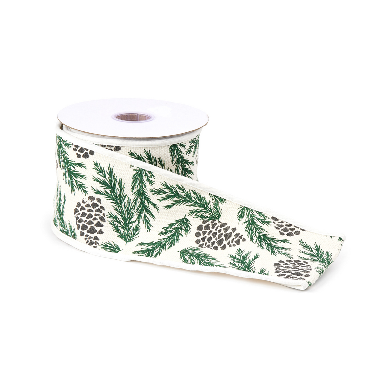 Pine and Pinecone Cotton Wired Ribbon 4" x 5yds -Ship Only