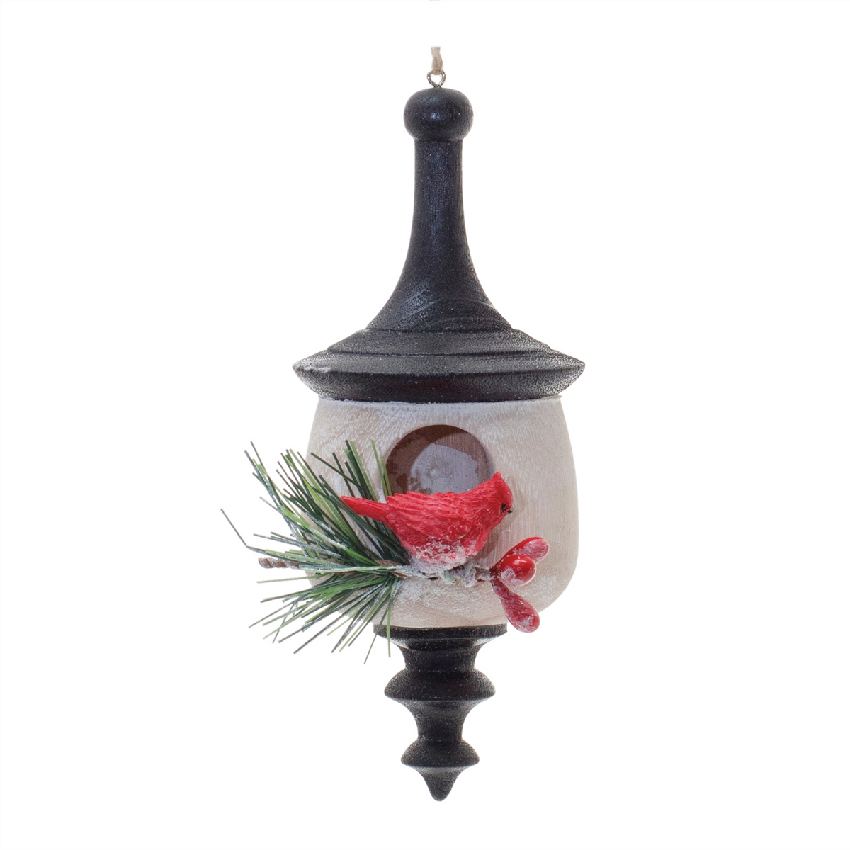 Wood Finial Birdhouse with Cardinal Ornament (Set of 6) -Ship Only
