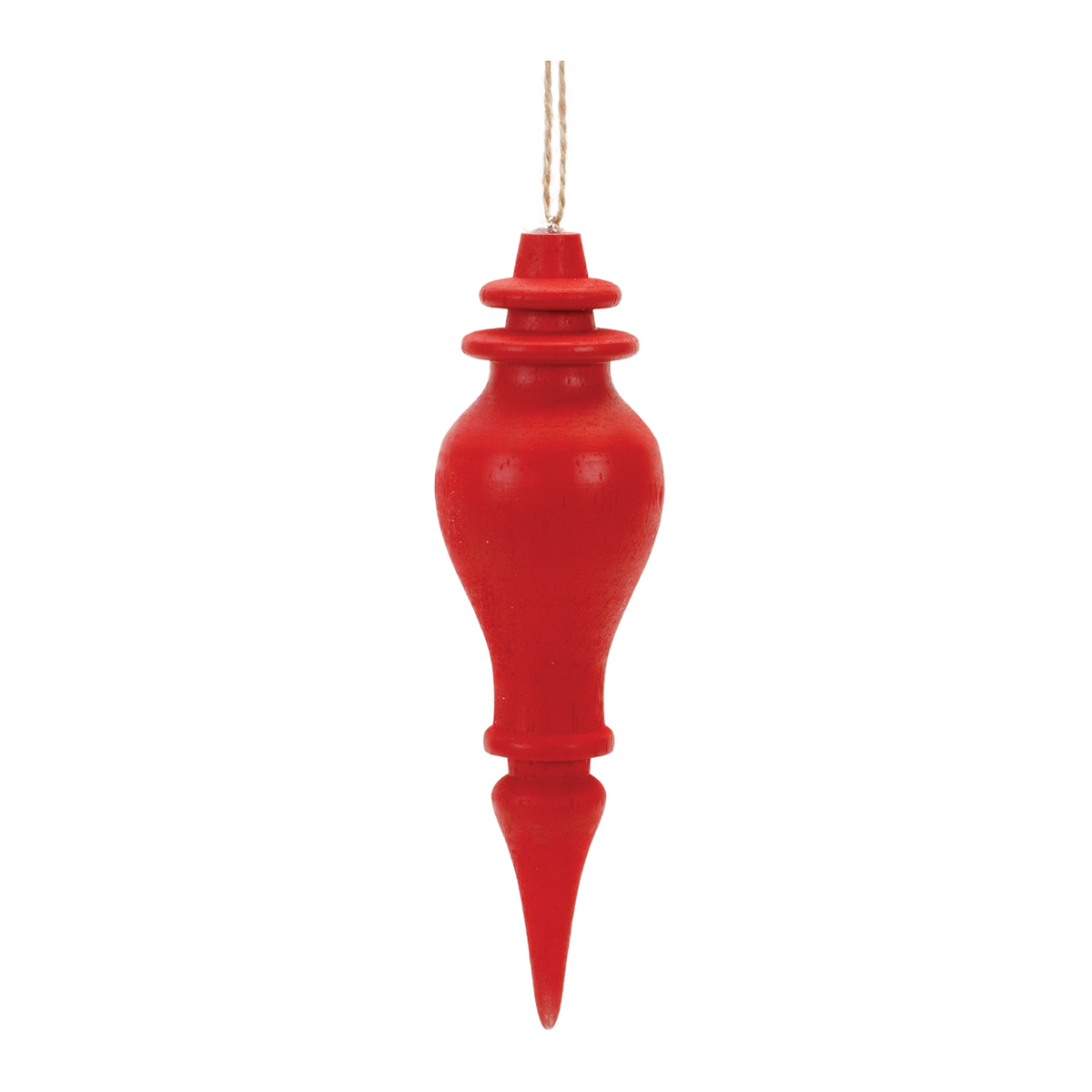 Red Wood Finial Drop Ornament (Set of 6) -Ship Only