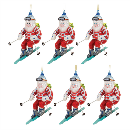 Glass Ski Santa Ornament (Set of 6) -Ship Only