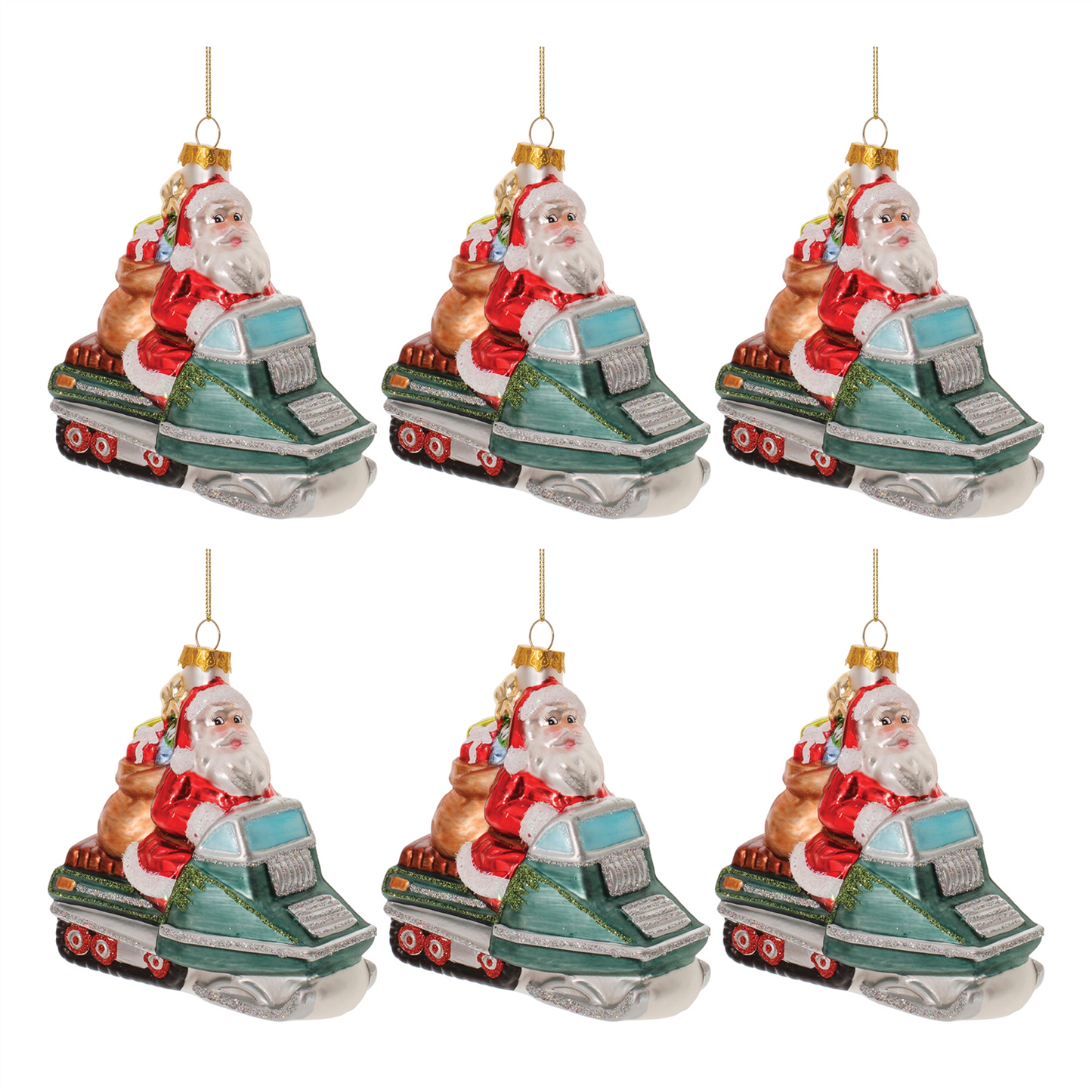 Glass Snowmobile Santa Ornament (Set of 6) -Ship Only