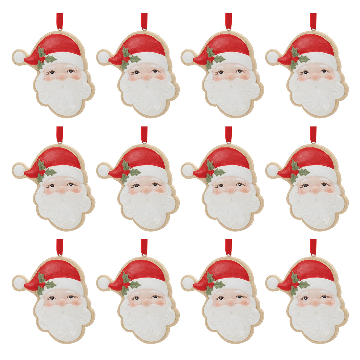 Frosted Santa Cookie Ornament (Set of 12) -Ship Only