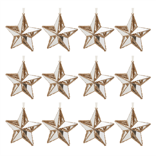 Gold Tinsel Star Ornament (Set of 12) -Ship Only
