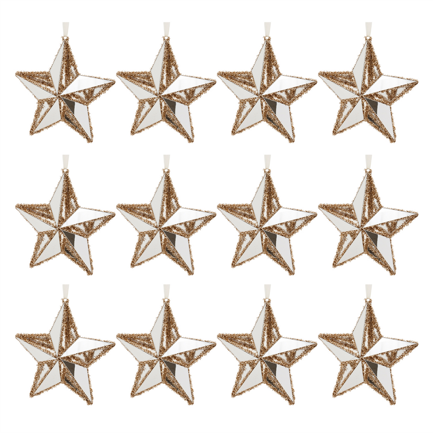 Gold Tinsel Star Ornament (Set of 12) -Ship Only