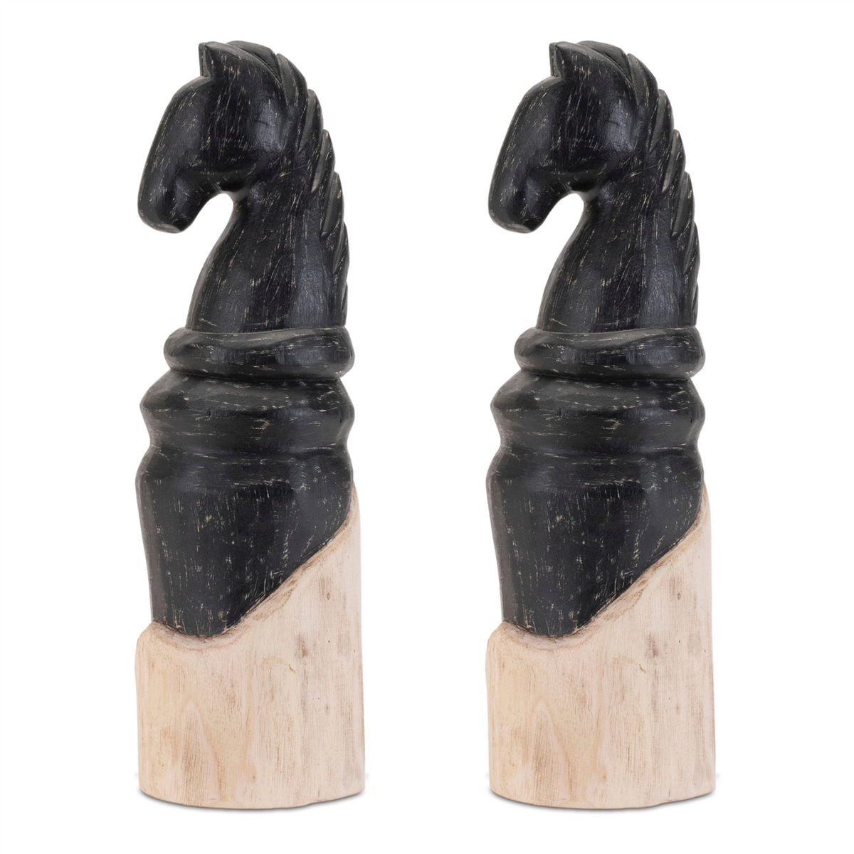 Mango Wood Knight Chess Piece Sculpture (Set of 2) -Ship Only