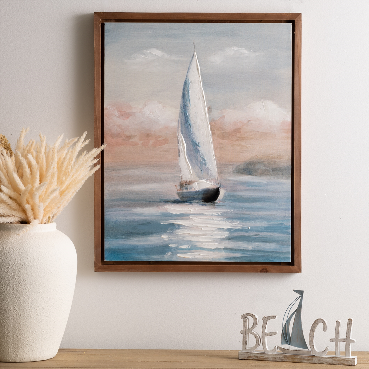 Framed Sailboat Print 19"L x 23.5"H Wood/Canvas -Ship Only