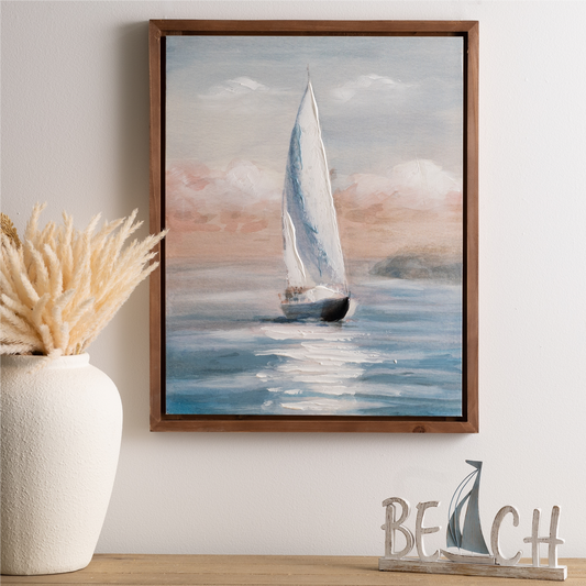 Framed Sailboat Print 19"L x 23.5"H Wood/Canvas -Ship Only