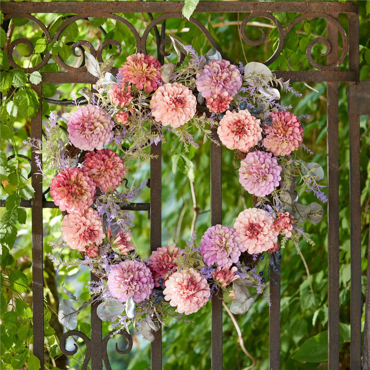 Mixed Zinnia Wreath 24”D Polyester/Twig -Ship Only