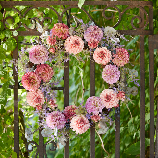 Mixed Zinnia Wreath 24”D Polyester/Twig -Ship Only