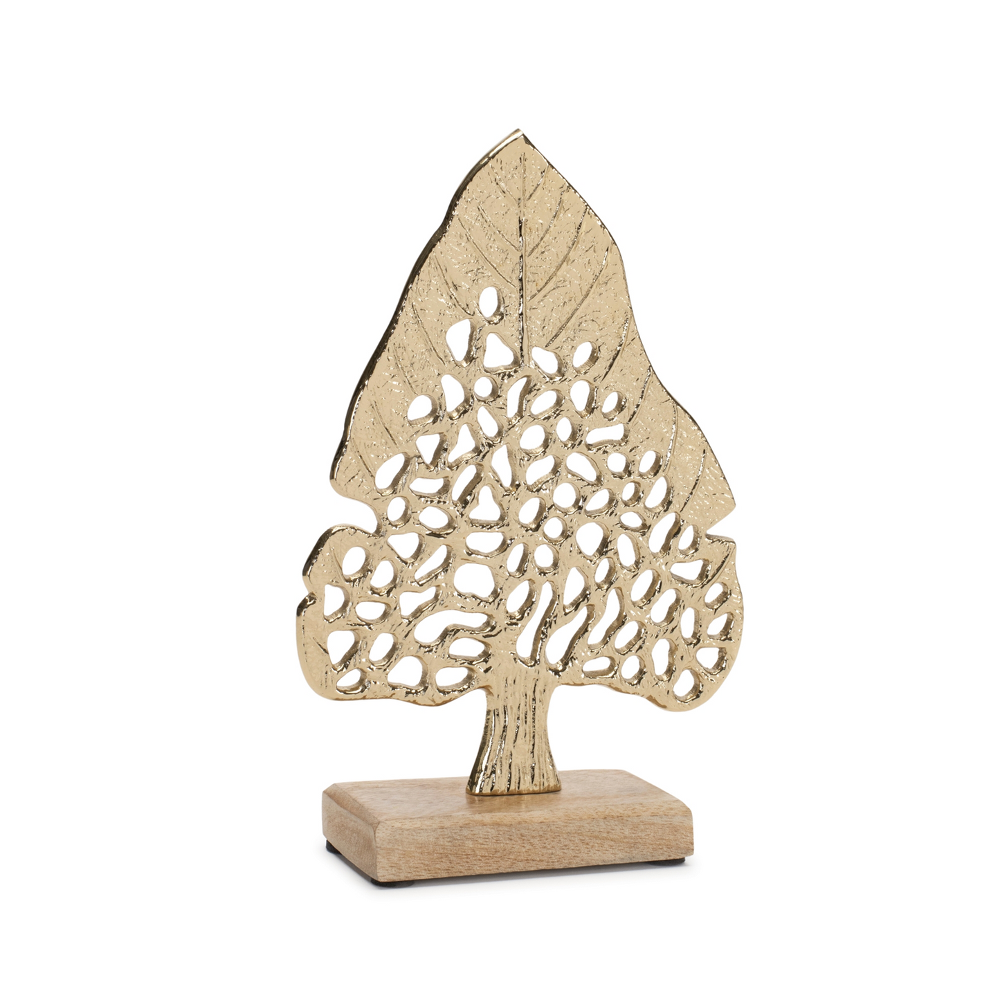 Modern Metal Leaf Tree on Wood Base (Set of 2) -Ship Only