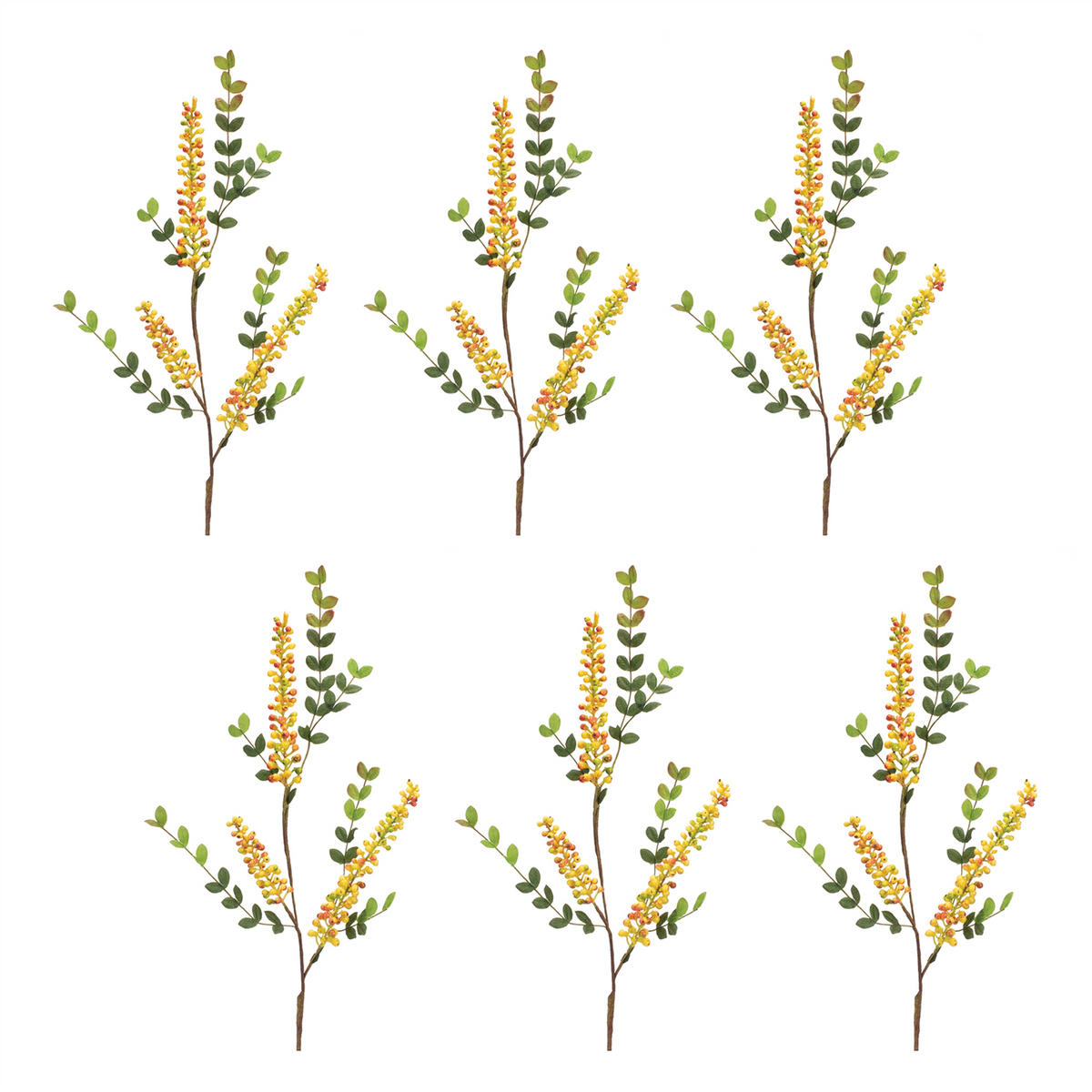 Yellow Berry Foliage Spray (Set of 6) -Ship Only
