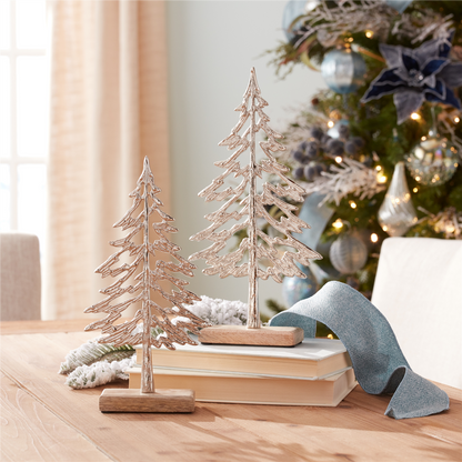Metal Tree with Wood Base (Set of 2)