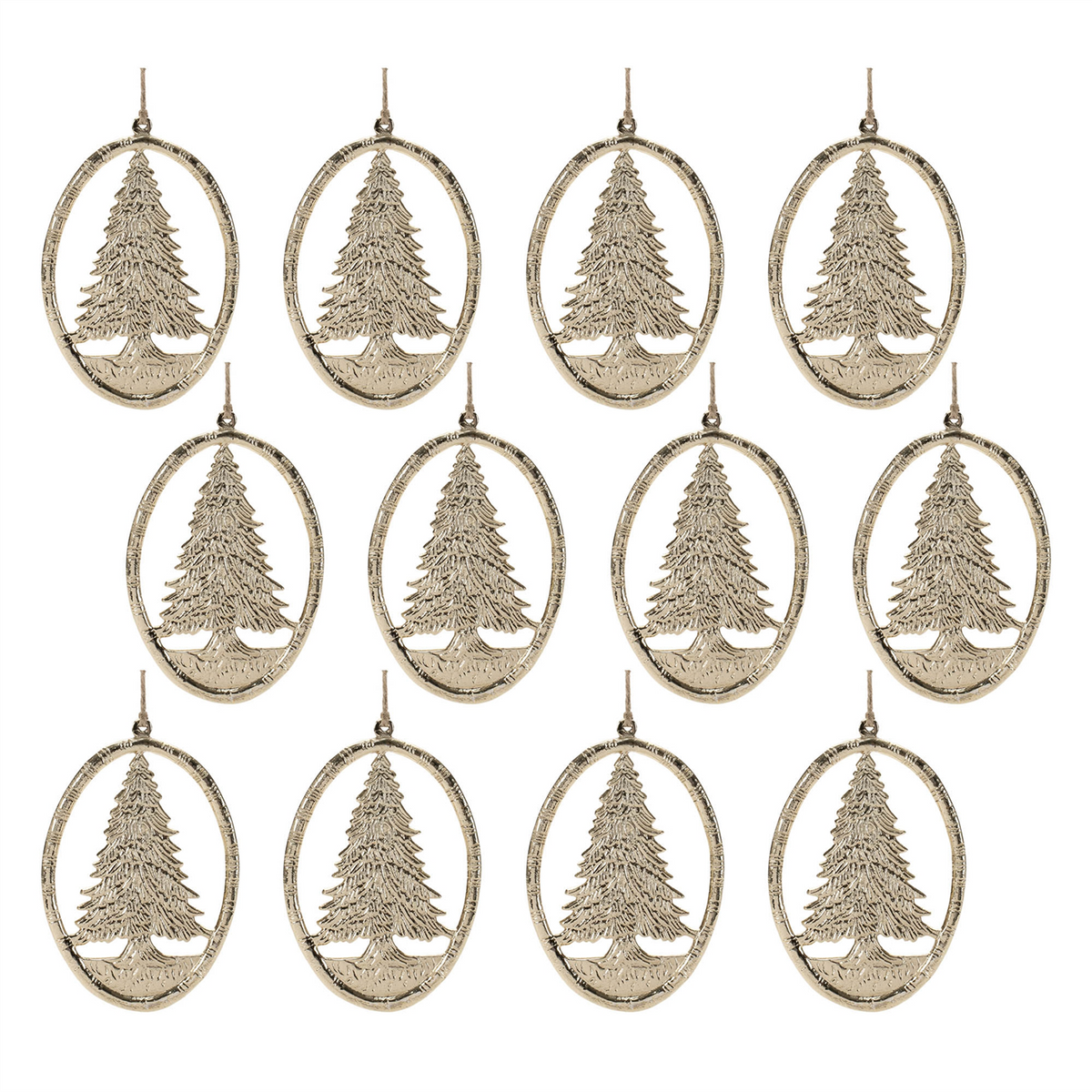 Oval Tree Ornament (Set of 12) 6”H Aluminum -Ship Only