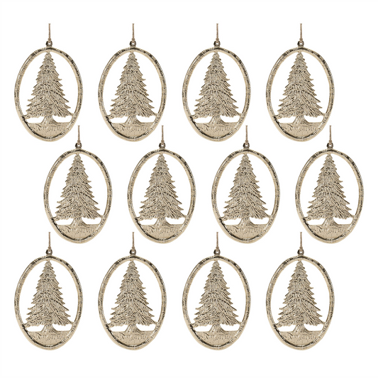 Oval Tree Ornament (Set of 12) 6”H Aluminum -Ship Only