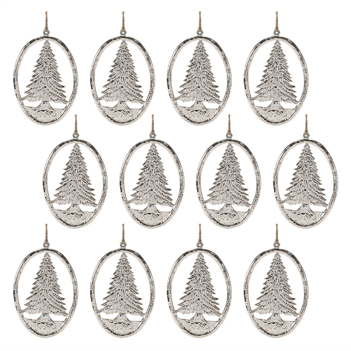 Etched Metal Pine Tree Ornament (Set of 12)