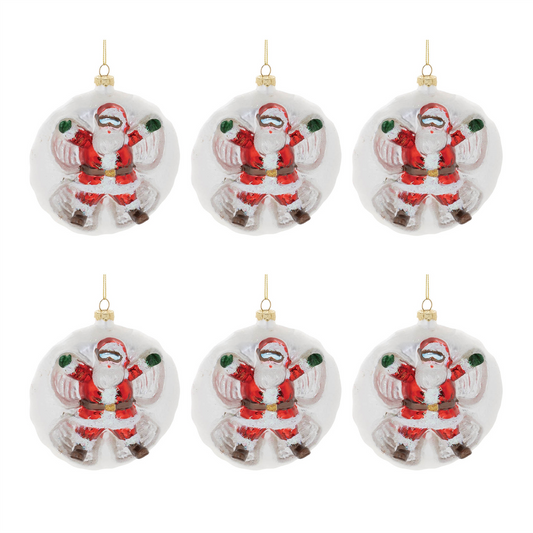 Santa/Snow Angel Ball Ornament (Set of 6) 4”D Glass -Ship Only