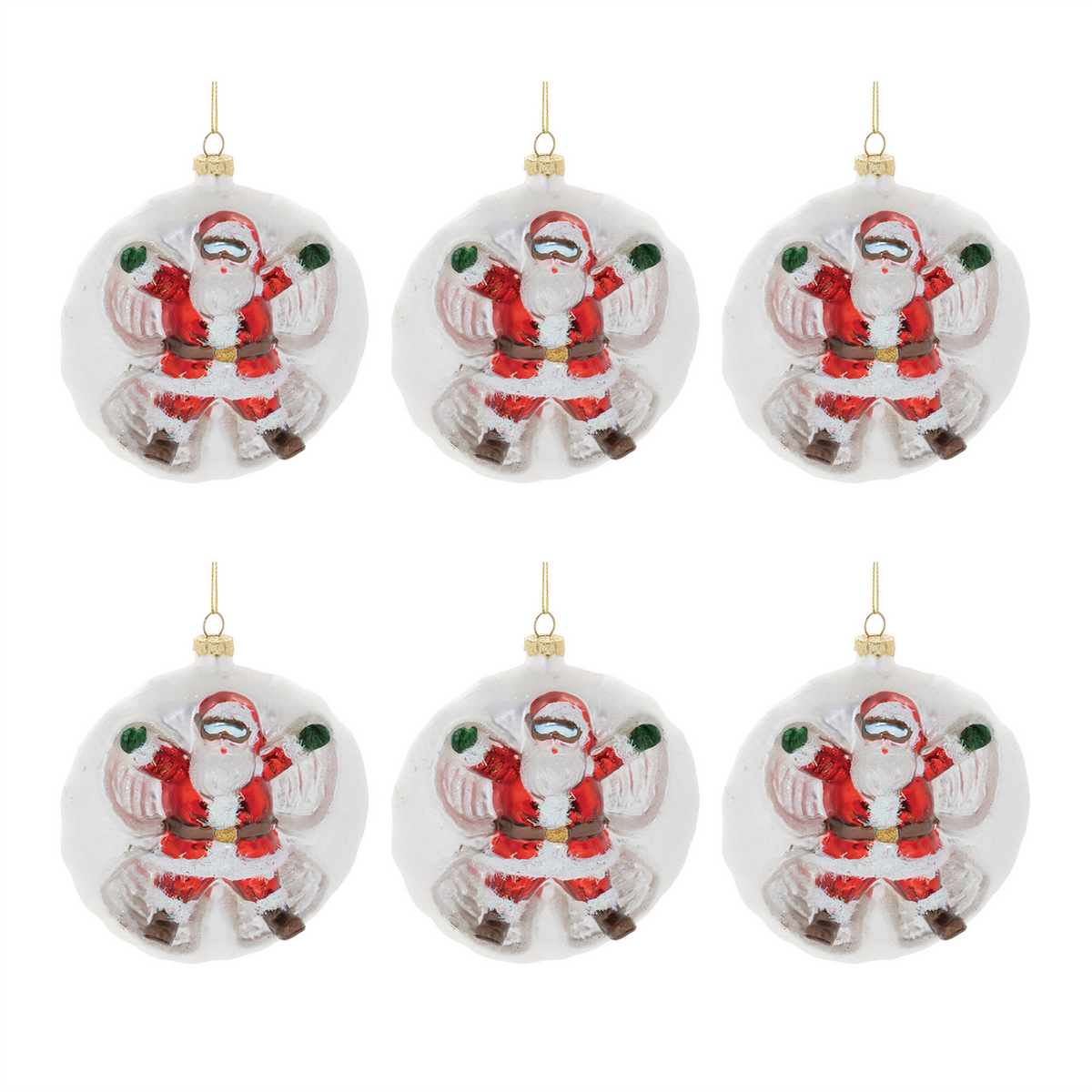 Santa/Snow Angel Ball Ornament (Set of 6) 4”D Glass -Ship Only